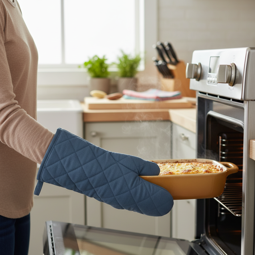 Blue Quilted Oven Mitt 7.5x13 Inch – Heat Resistant Kitchen Gloves – Set of 4