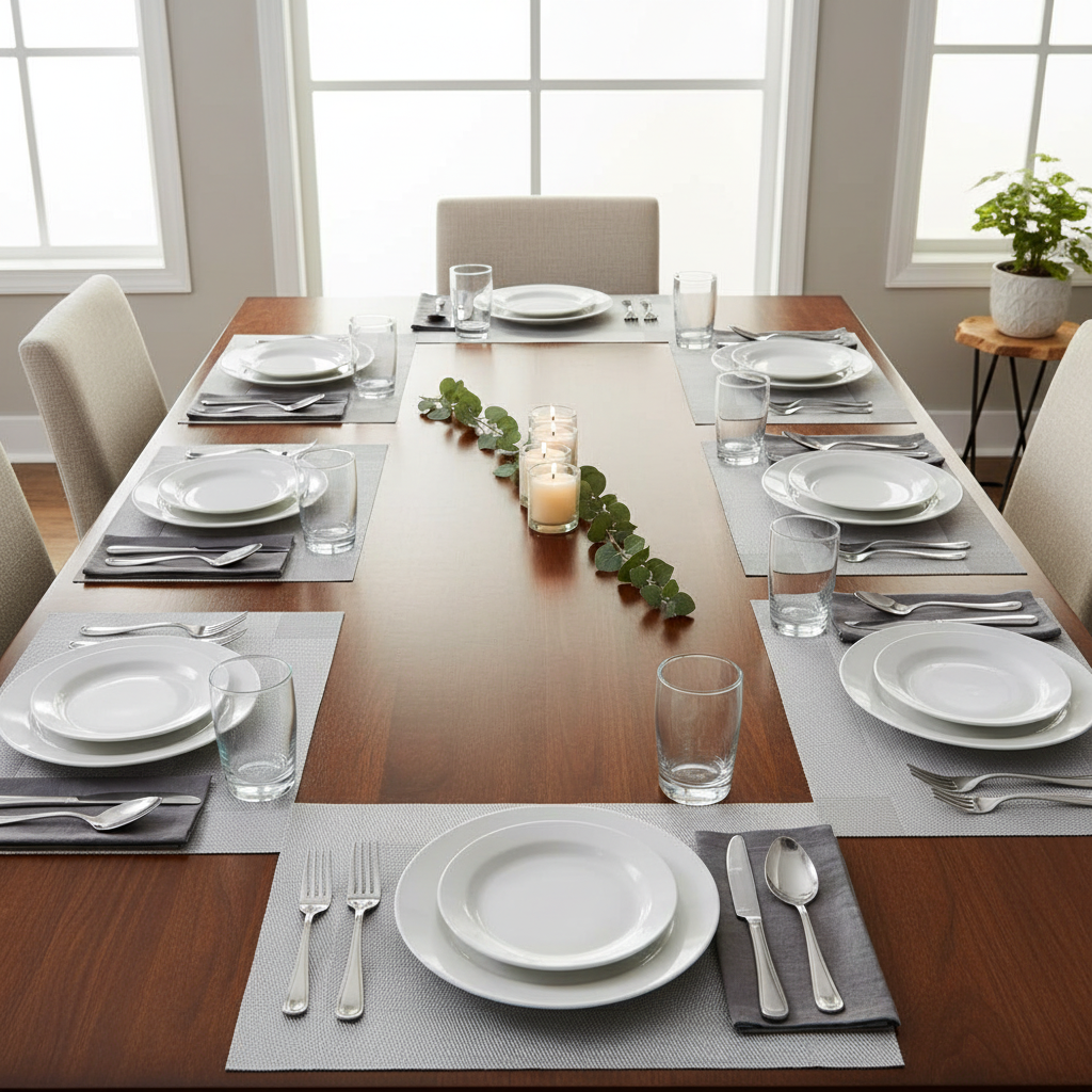 Classic Vinyl Placemat – Silver, Set of 12, Durable Tableware