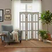 Double Sided Canvas Room Divider Arched Window Pane Decorative Screen
