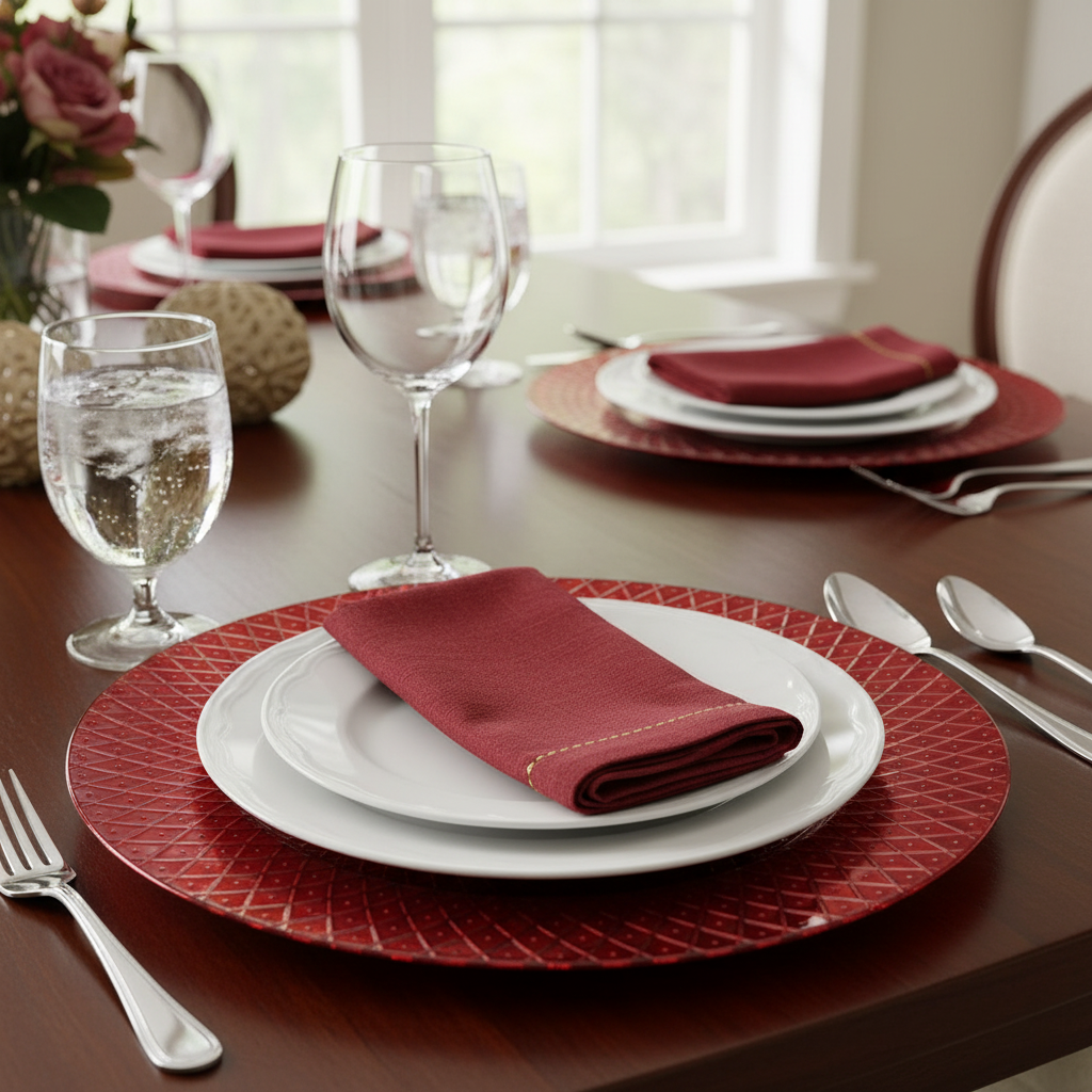 13 Inch Charger Plate Dotted Diamond Red Decorative Dining Charger - Set of 6