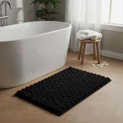 Handwoven Pompom Bath Mat – Black, 20x32 Inch, Soft & Decorative