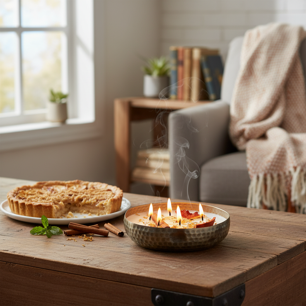 10.6oz 4-Wick Soy Candle in Metal Dish – Apple Tart Scent, Home Fragrance