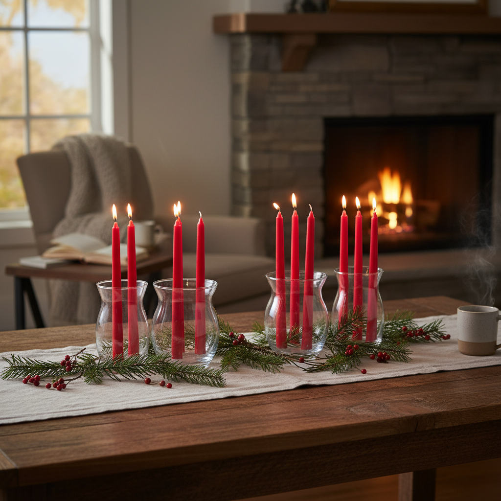 12" Red Unscented Taper Candles – 12-Pack, Decorative Table & Centerpiece Candles