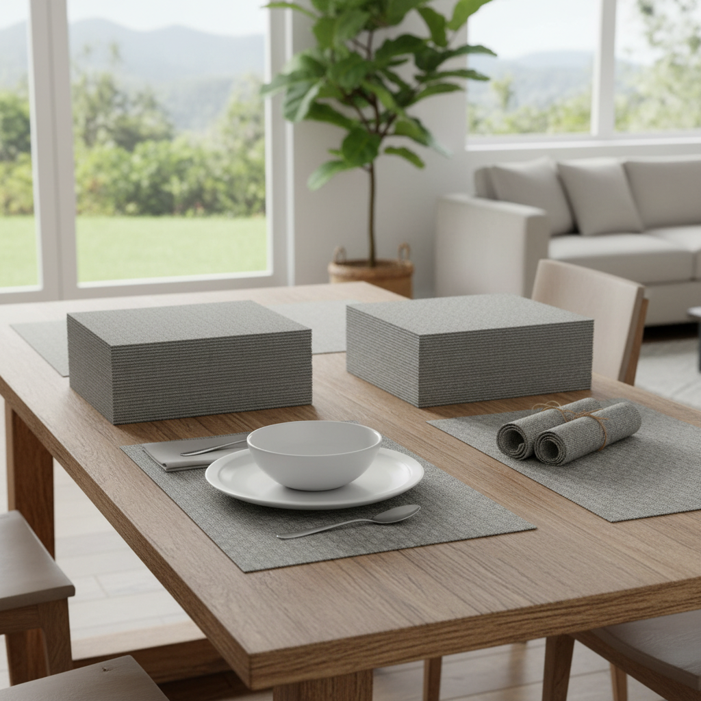 Beige Textstyle Woven PVC Placemat Set of 12 – Modern Table Decor, Durable Mats