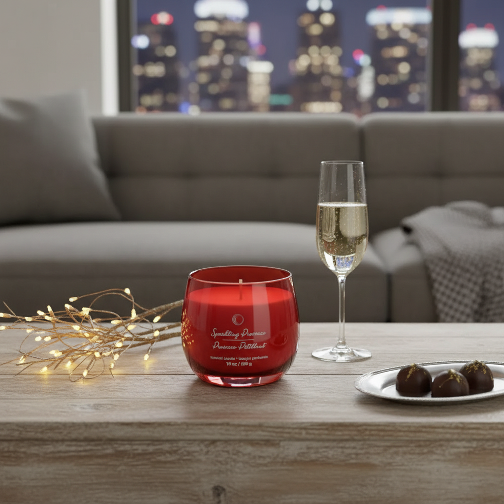 10 Oz High Gloss Curved Candle Sparkling Prosecco, Decorative Candle, Home Accent