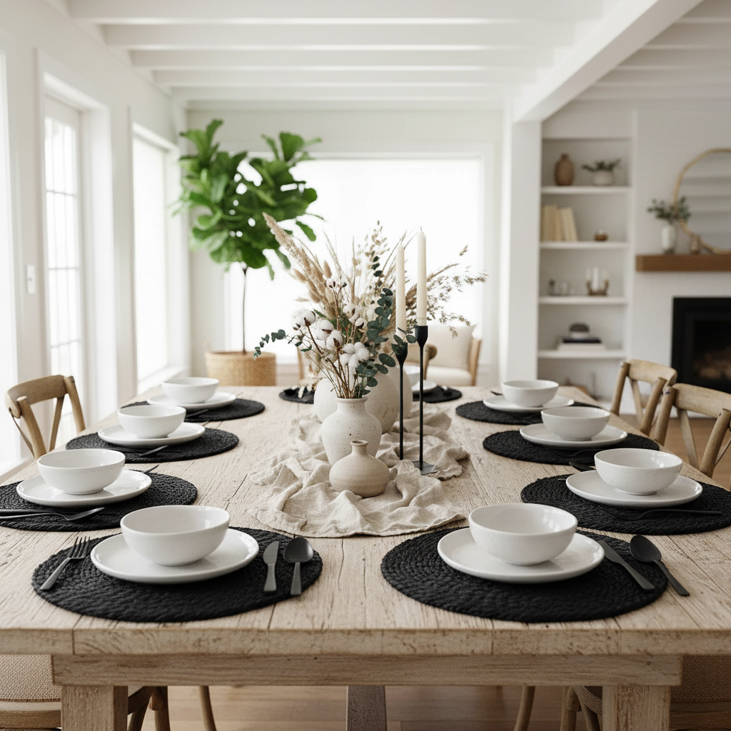 Black Handwoven Round Placemat Set of 12 – Natural Fiber, Rustic Dining Mats