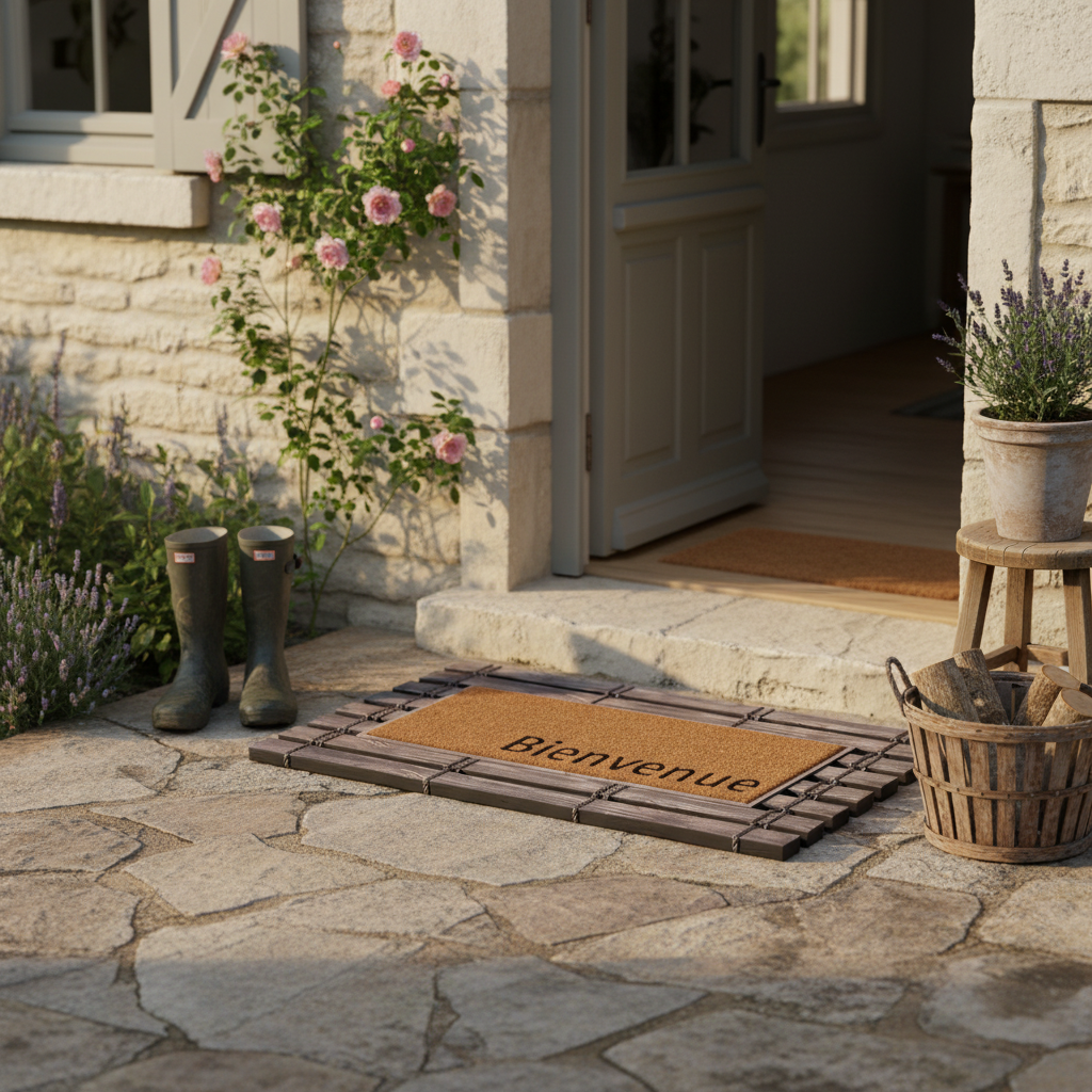 Bienvenue Rubber Fence Doormat with Coir Mat, Outdoor Mat