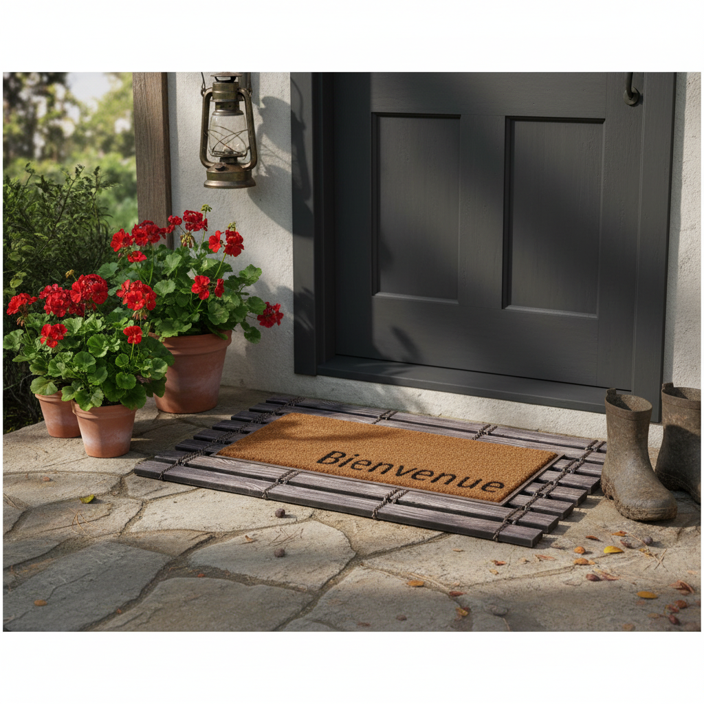 Bienvenue Rubber Fence Doormat with Coir Mat, Outdoor Mat