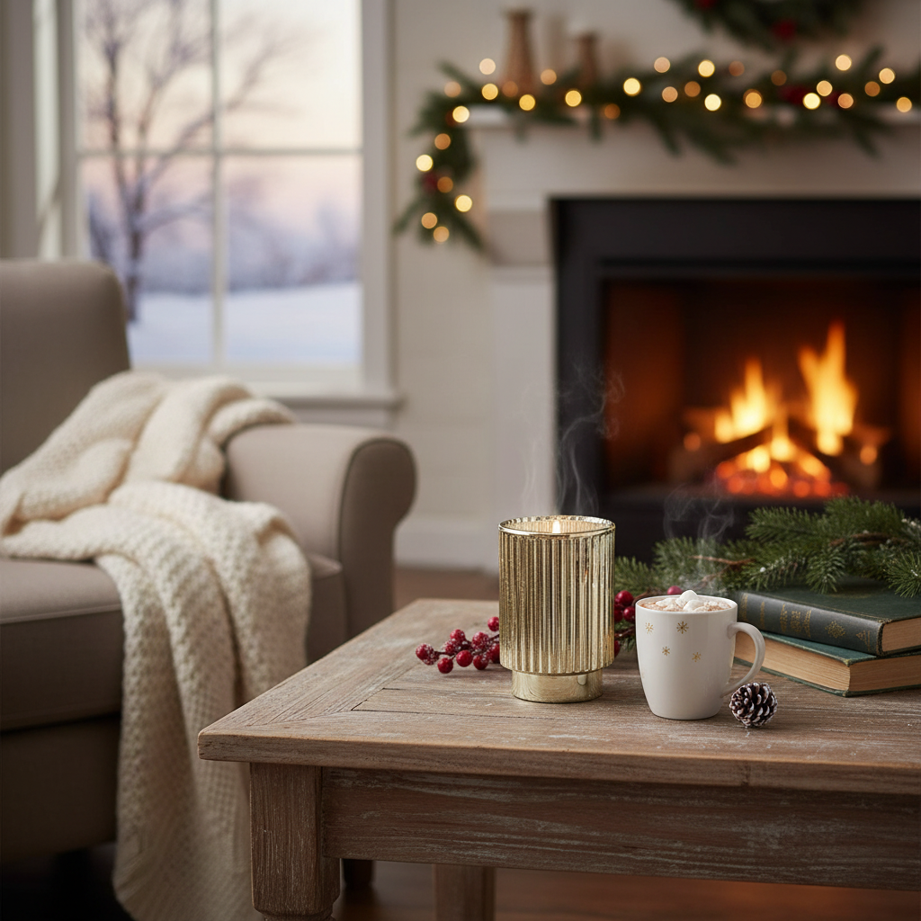 11.3oz Ribbed Gold Electroplated Scented Candle – Winter Berry