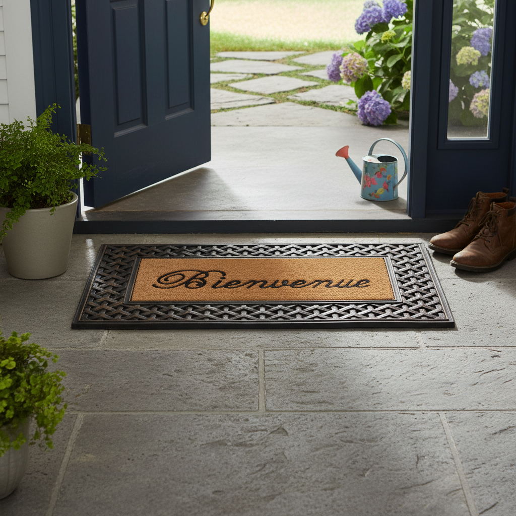 Bienvenue Rubber & Coir Brush Mat, Welcome Doormat