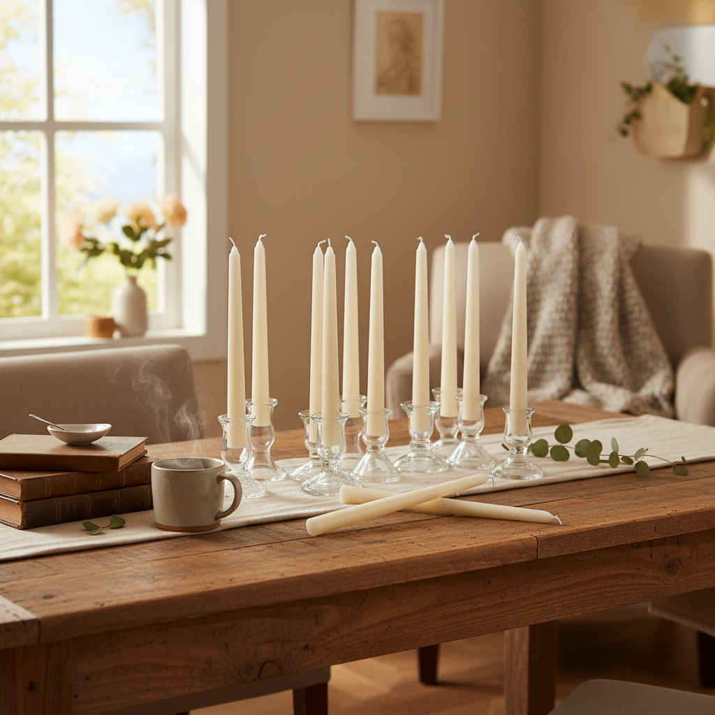 12" Ivory Unscented Taper Candles – 12-Pack, Decorative Home & Event Candles