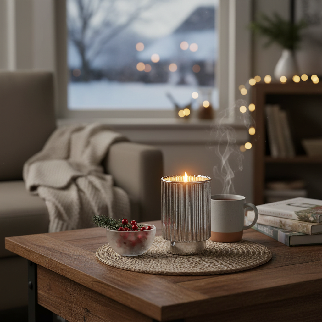 11.3oz Ribbed Silver Electroplated Scented Candle – Winter Berry