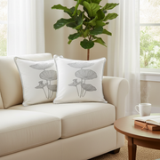 Blanket Stitch Embroidered Cushion Lotus Leaf Set Of 2, 18 X 18 Inch, Decorative Throw Pillow