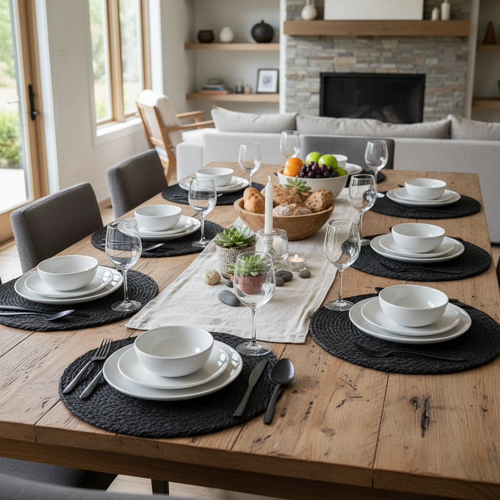 Black Handwoven Round Placemat Set of 12 – Natural Fiber, Rustic Dining Mats