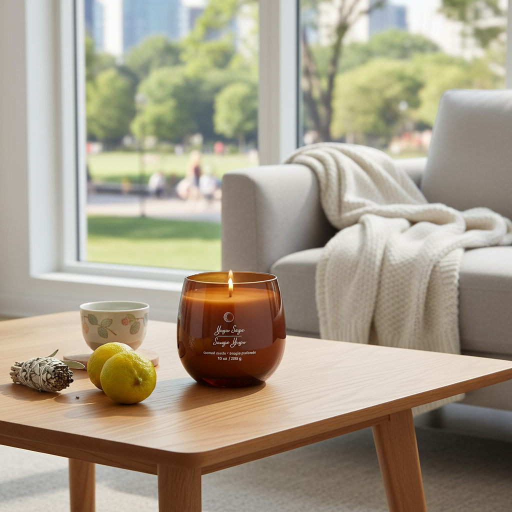 10 Oz High Gloss Curved Candle Yuzu Sage, Decorative Candle, Home Accent