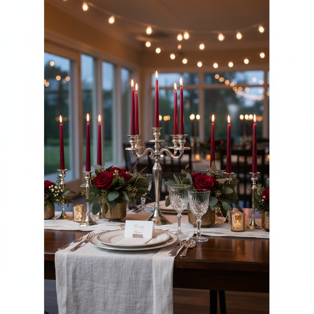 12" Burgundy Unscented Taper Candles – 12-Pack, Elegant Table & Wedding Decor