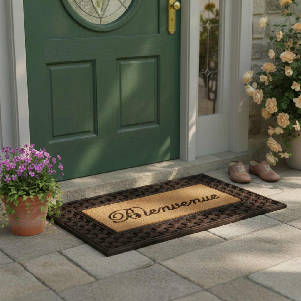 Bienvenue Rubber & Coir Brush Mat, Welcome Doormat