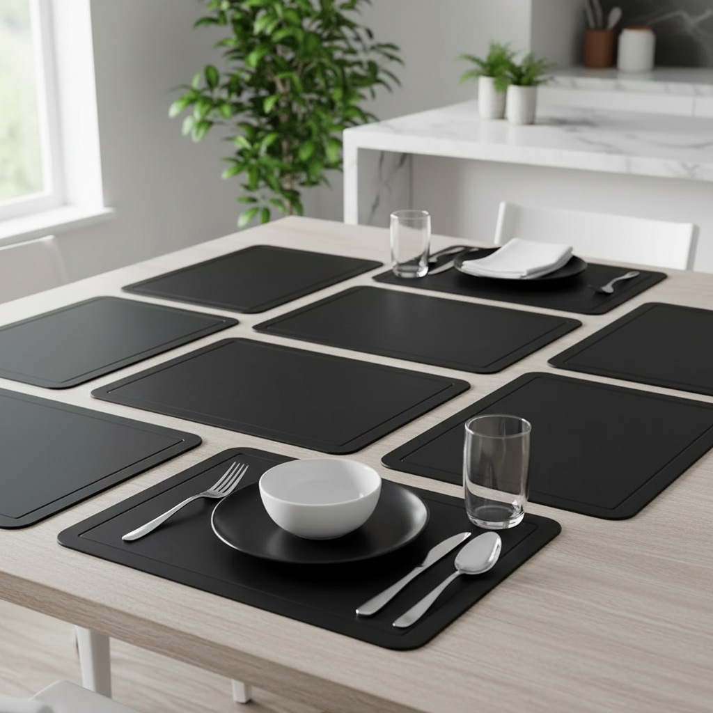 Black Plastic Dining Placemat – Modern, Durable, Easy Clean, Kitchen Table Decor – Set of 12