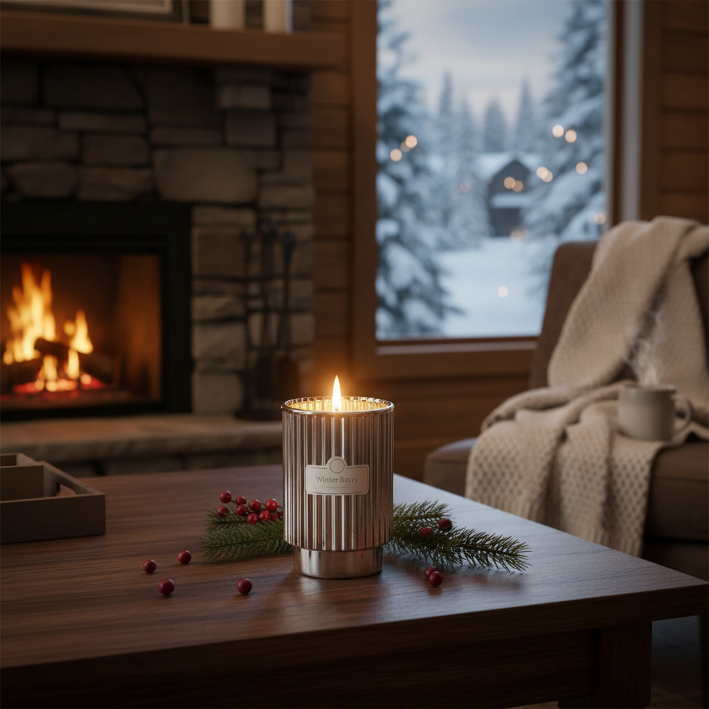 11.3oz Ribbed Silver Electroplated Scented Candle – Winter Berry
