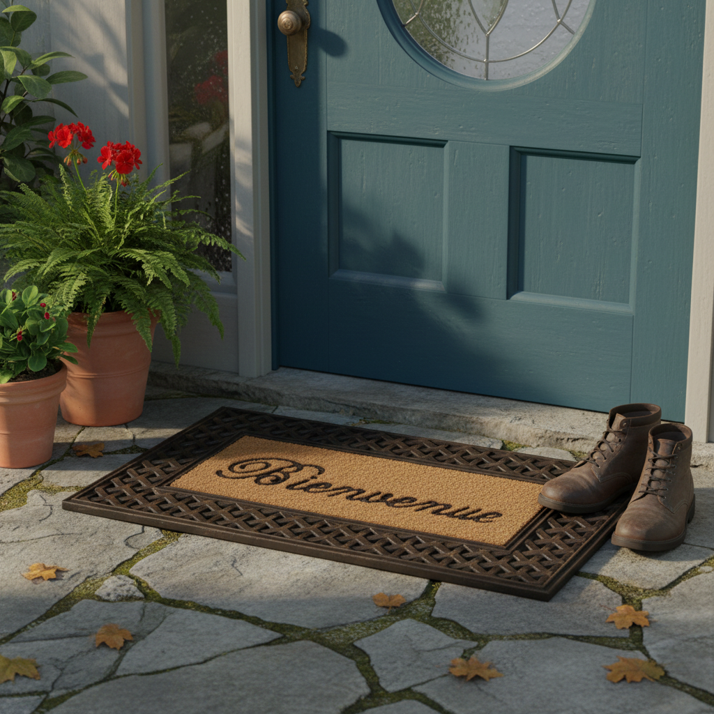 Bienvenue Rubber & Coir Brush Mat, Welcome Doormat