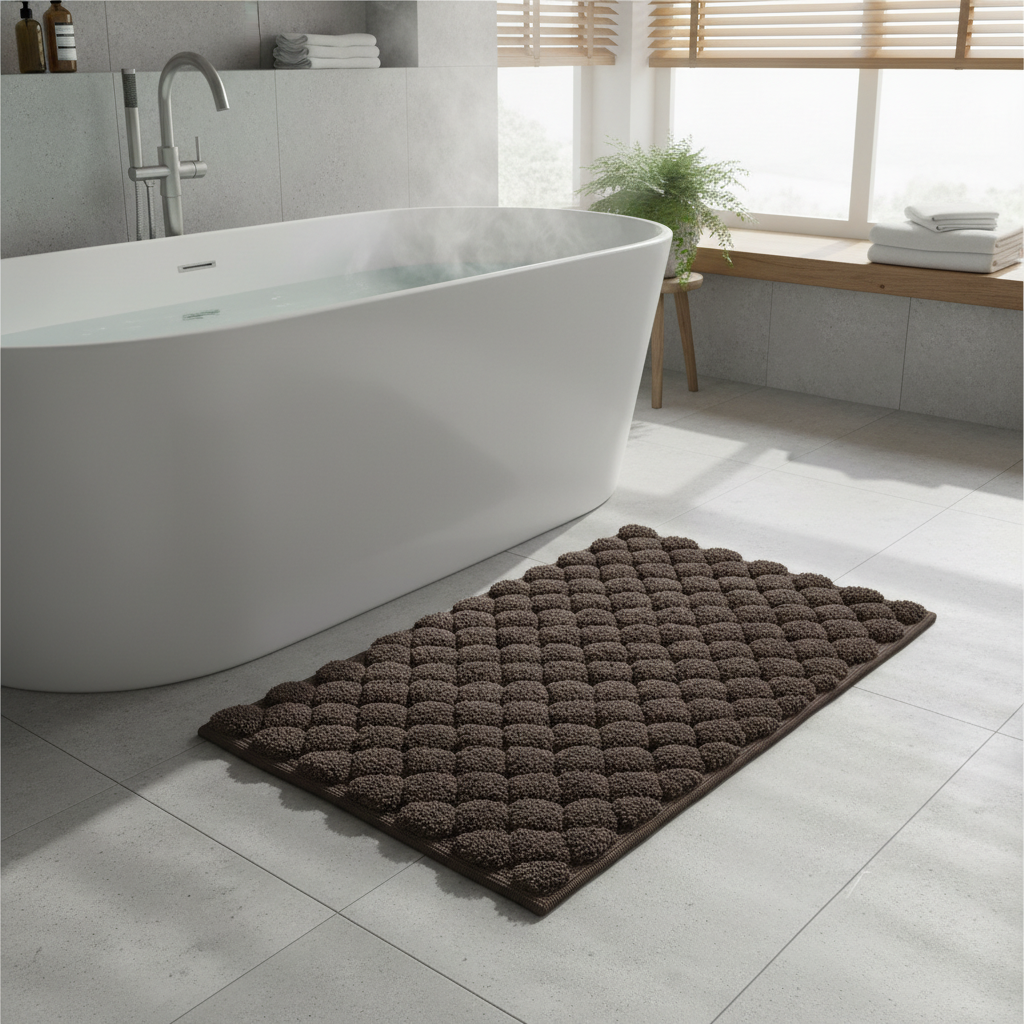 Handwoven Pompom Bath Mat – Chocolate, 20x32 Inch, Soft & Decorative