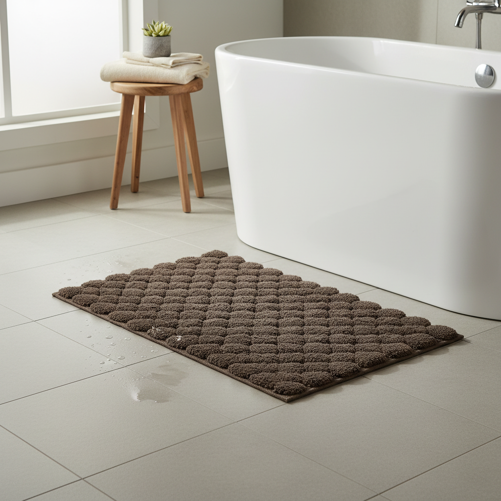 Handwoven Pompom Bath Mat – Chocolate, 20x32 Inch, Soft & Decorative