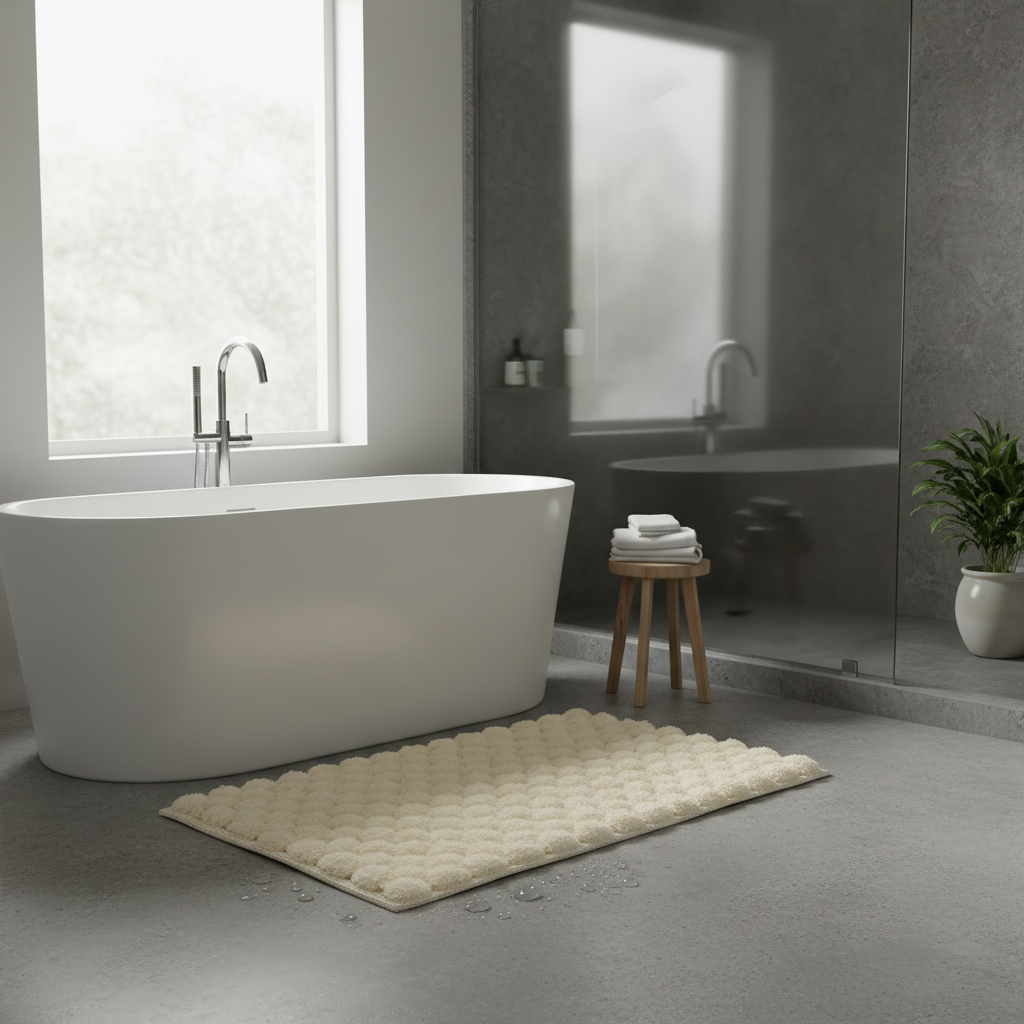 Handwoven Pompom Bath Mat – Natural, 20x32 Inch, Soft & Decorative