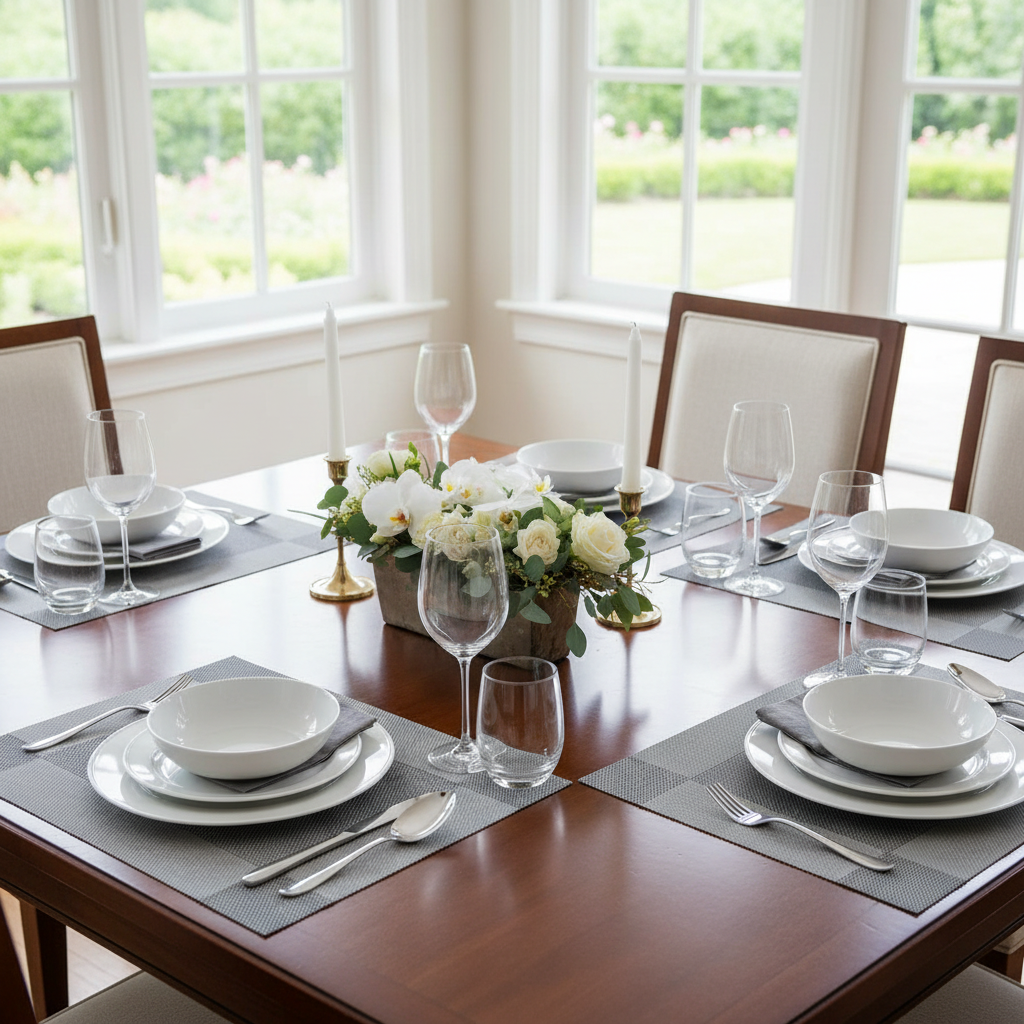 Classic Vinyl Placemat – Gray, Set of 12, Durable Tableware