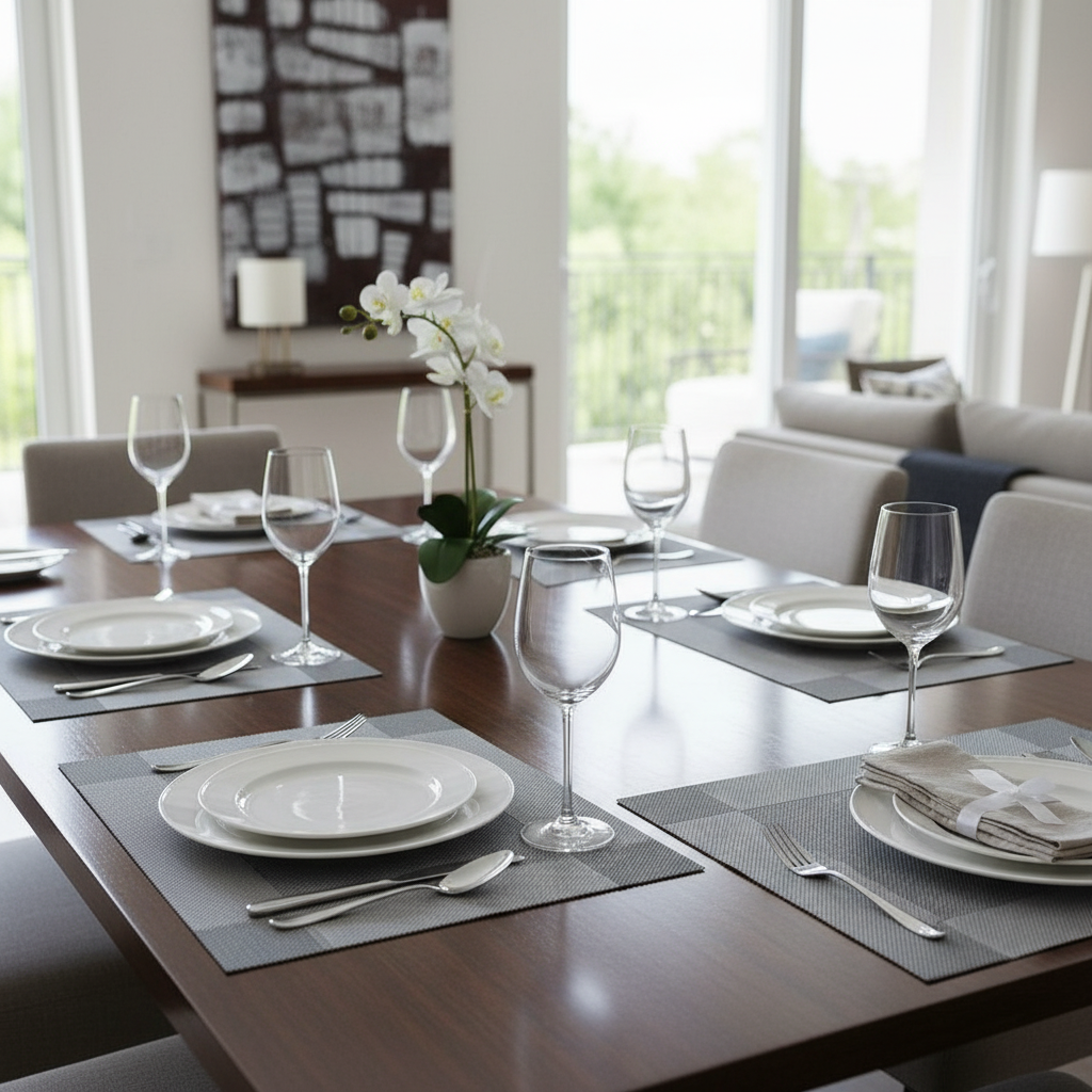 Classic Vinyl Placemat – Gray, Set of 12, Durable Tableware