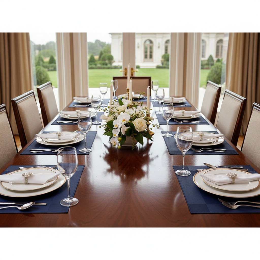 Classic Vinyl Placemat – Navy Blue, Set of 12, Durable Tableware