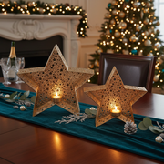 Metal Cutout Black Star Tealight Holder Set Of 2, Star Candle Holder, Rustic Candle Decor, Christmas Tabletop Decor