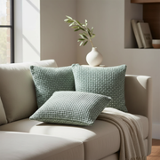 Microfibre Handloom Cushion Silt Green Set Of 2, 18 X 18 Inch, Decorative Throw Pillow