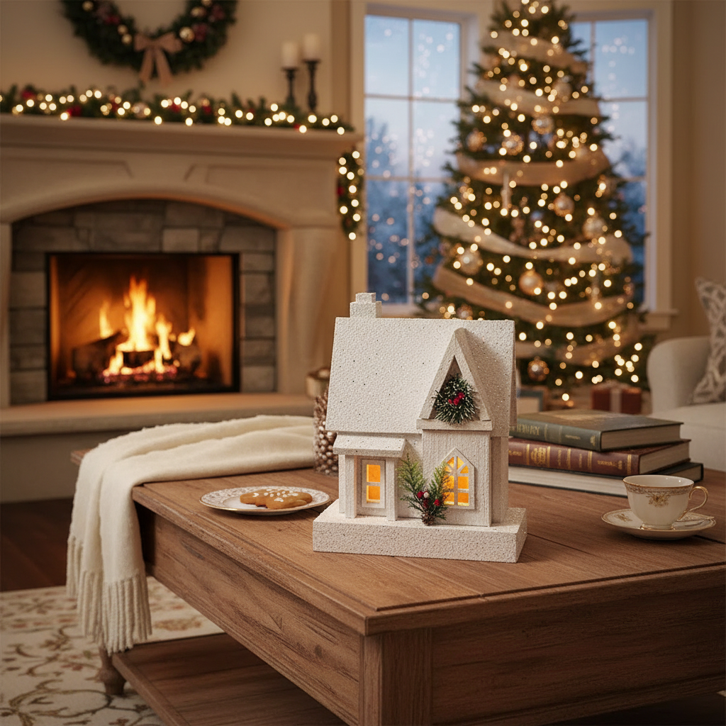 11.81" LED White Wooden House Christmas Decor – Holiday Accent