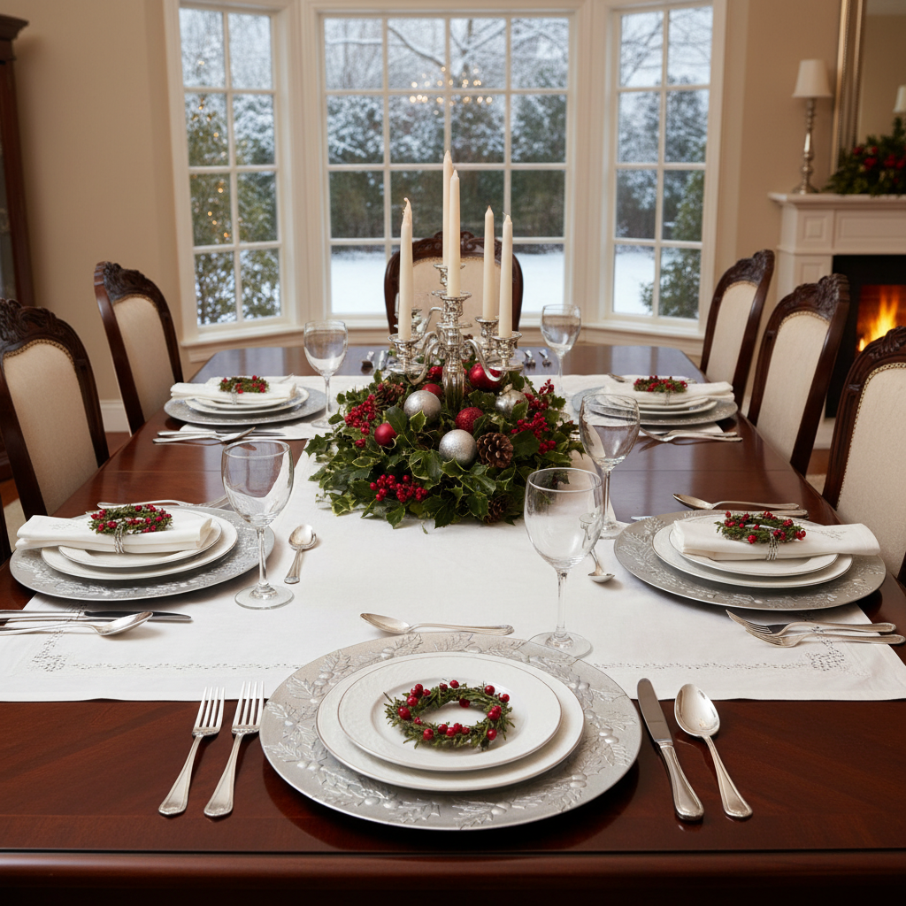 13 Inch Charger Plate Hollyberries Silver Decorative Dining Charger - Set of 6