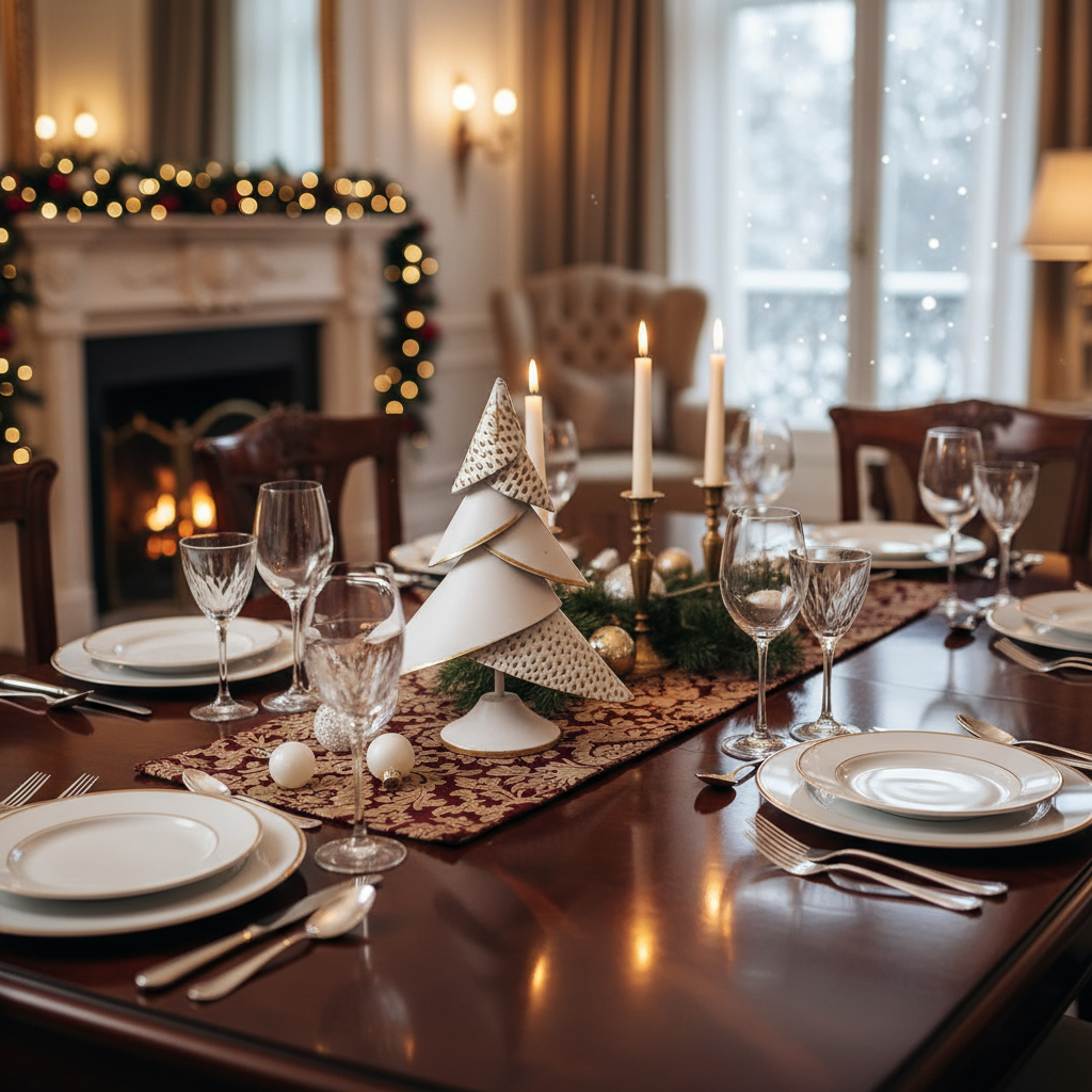 6-Layer Gold & White Metal Christmas Tree – Holiday Table Decor