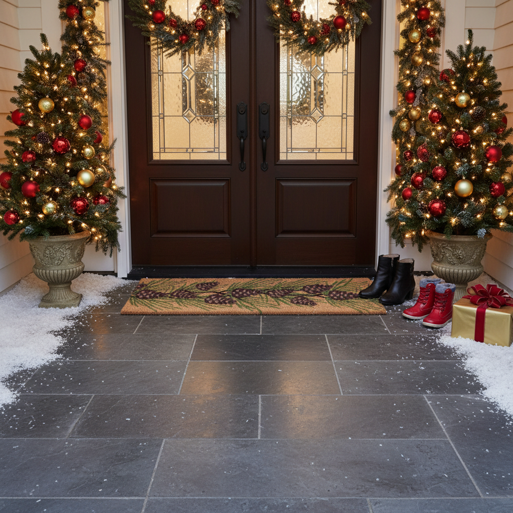 Christmas Coir Door Mat Pinecones 16x48 Inch, Holiday Entryway Mat, Festive Home Decor