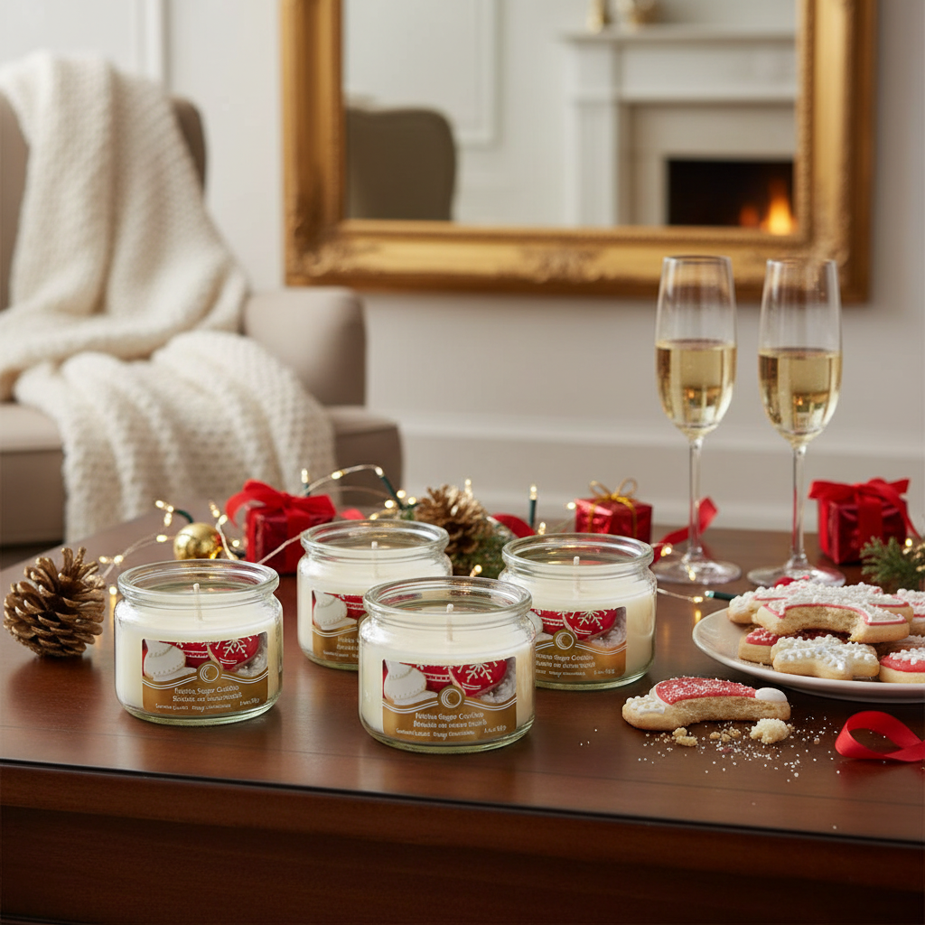 Christmas Scented Jar Candle Festive Sugar Cookies 3 Oz Set Of 4, Holiday Candle, Festive Fragrance