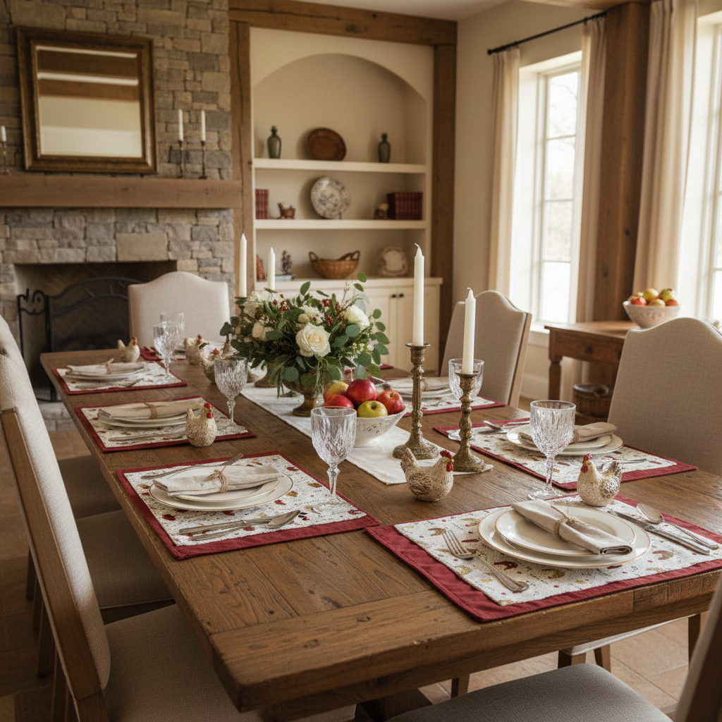 Cotton Placemat Farmhouse Chicken Decorative Dining Table Mats - Set of 12