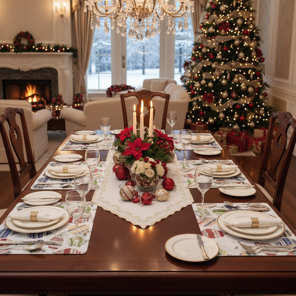 EVA Placemat Christmas Ornaments 12 X 18 Holiday Table Mats - Set of 12