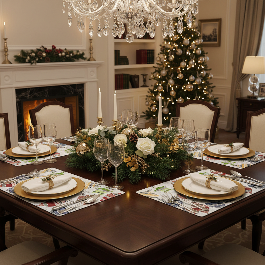 EVA Placemat Christmas Ornaments 12 X 18 Holiday Table Mats - Set of 12