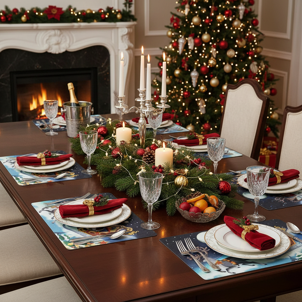 EVA Placemat Santa On Sleigh 12 X 18 Christmas Dining Table Mats - Set of 12