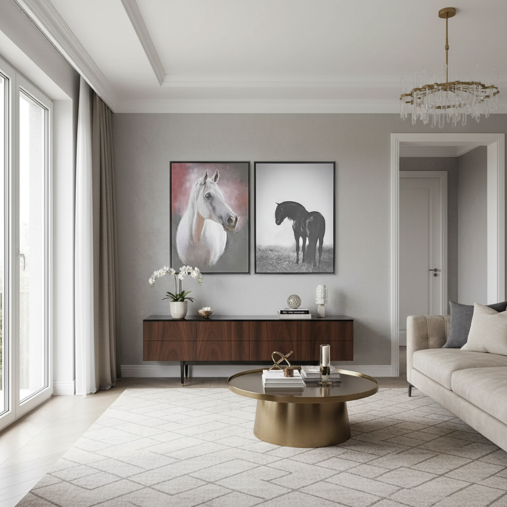 Framed Canvas Wall Art Horse Portrait Assorted Set of 2 Home Decor