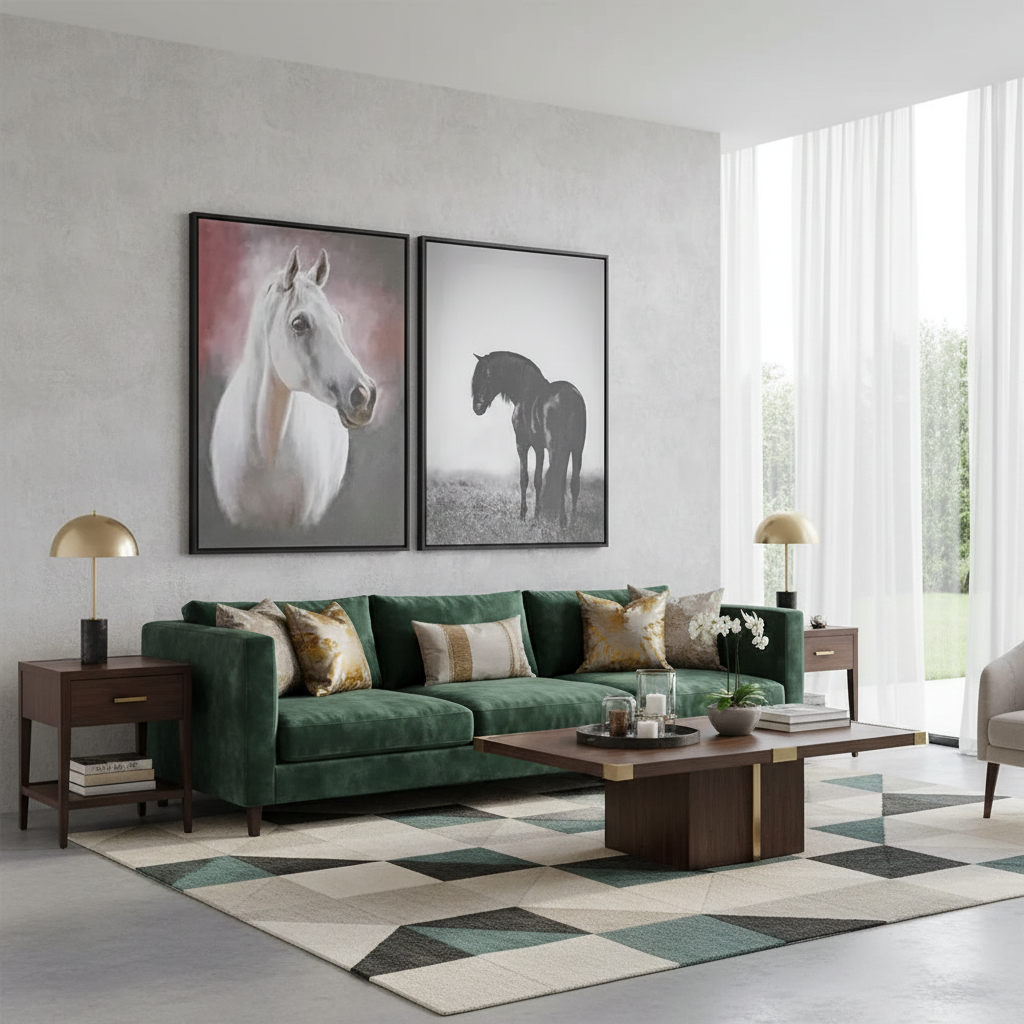 Framed Canvas Wall Art Horse Portrait Assorted Set of 2 Home Decor