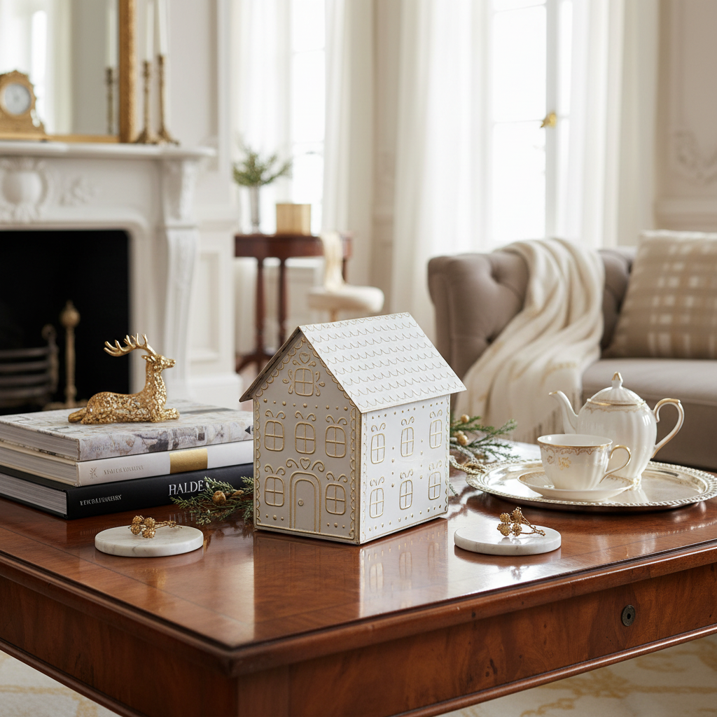 Gold And White Gingerbread Metal House
