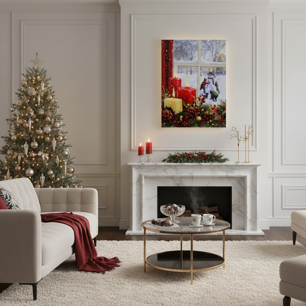 LED Canvas Wall Art Candle & Window – Christmas Holiday Decor