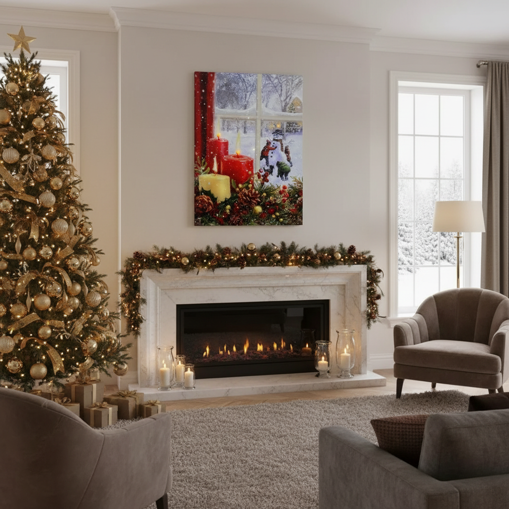 LED Canvas Wall Art Candle & Window – Christmas Holiday Decor