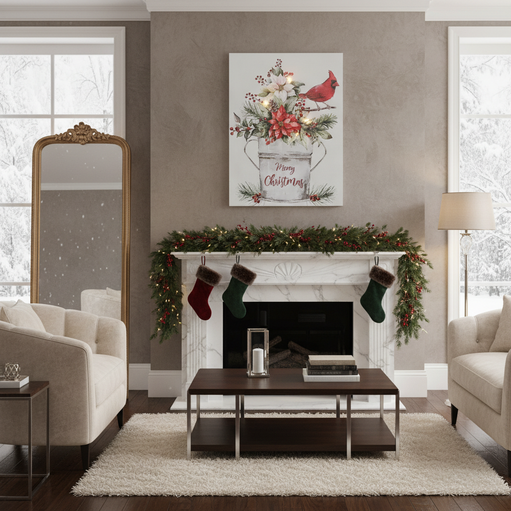 LED Canvas Wall Art Floral – Christmas Holiday Decor