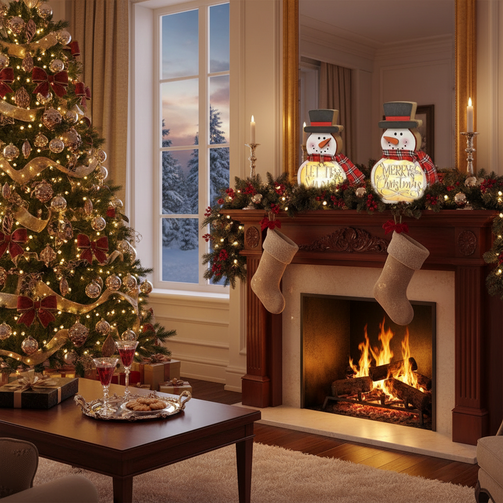 Light-Up Snowman Stand Christmas Decor Set of 2 – Holiday Accent