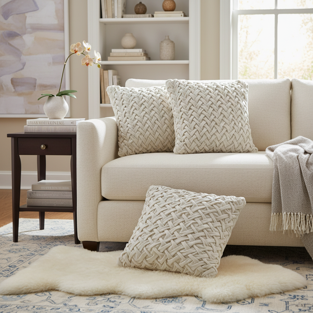Monica Braided Cushion Ivory Set Of 2, 18 X 18 Inch, Decorative Throw Pillow