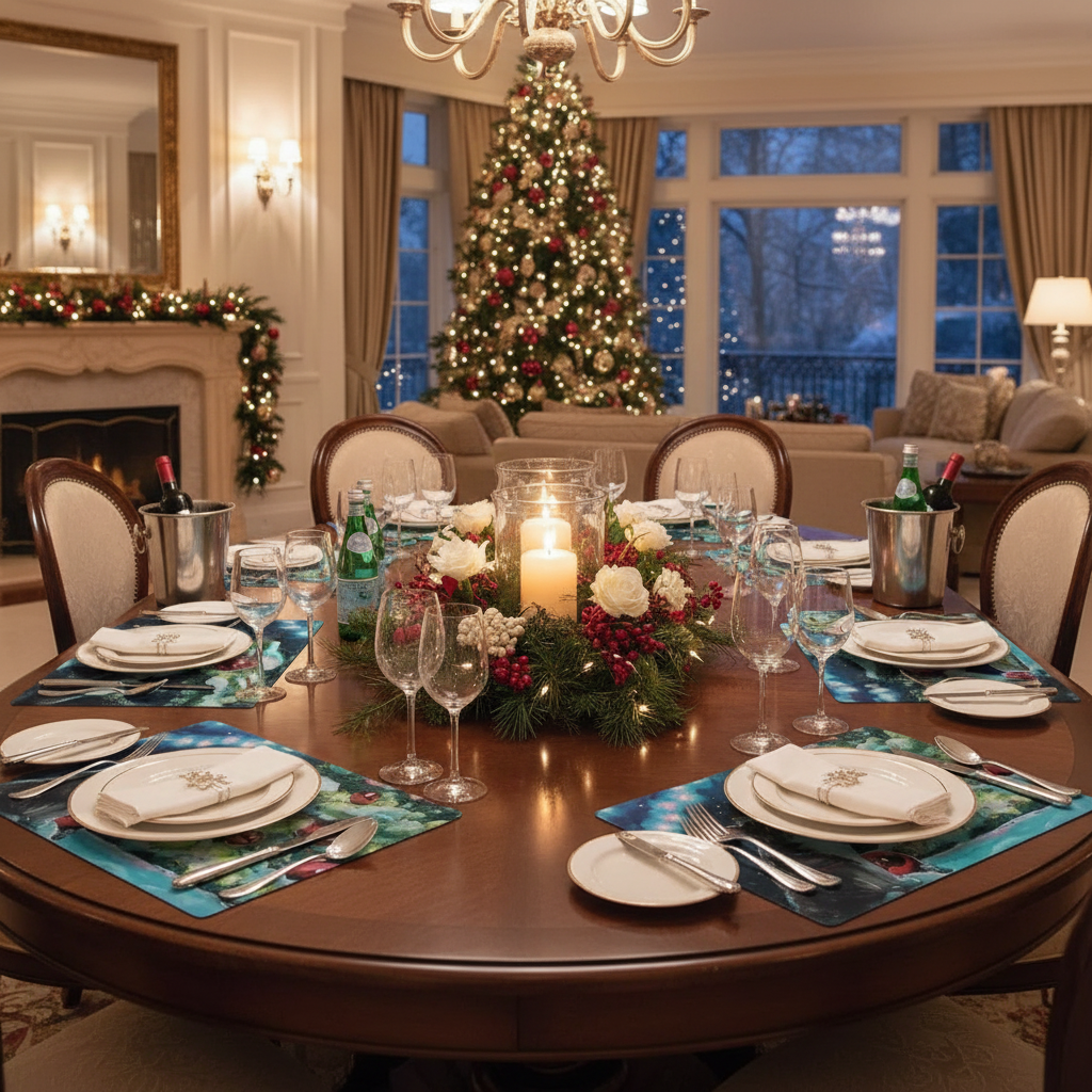 Night Cat Plastic Christmas Placemat Set of 12 – Holiday Table Decor
